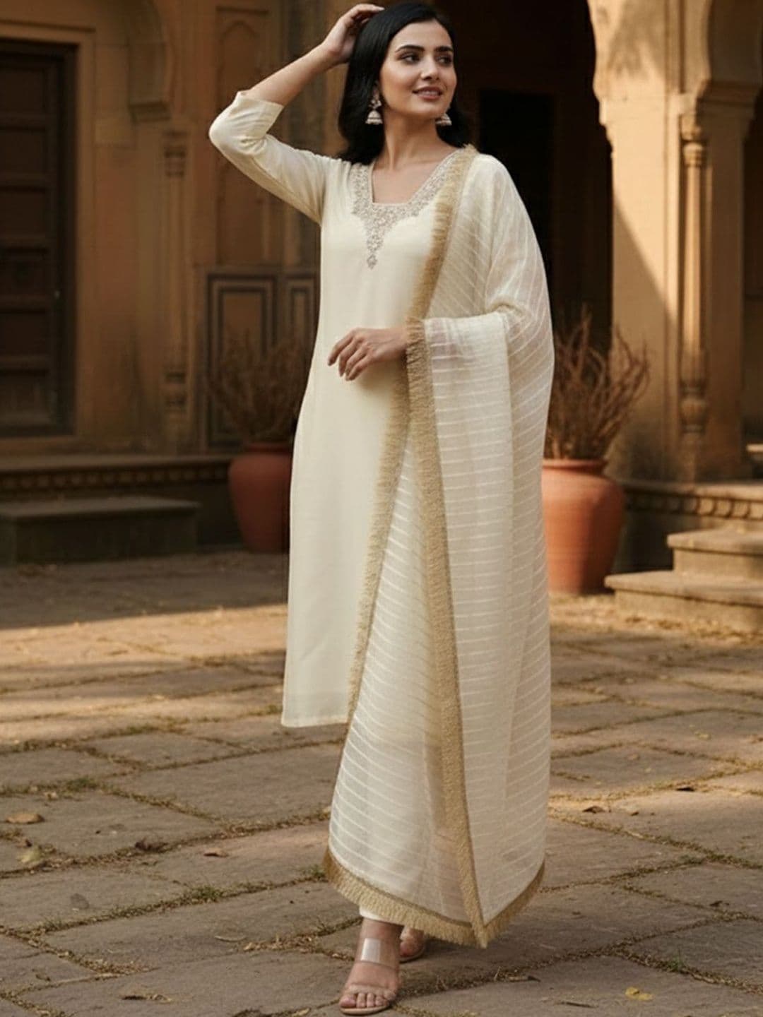 Anouk Women Ethnic Motifs Embroidered Regular Kurta with Trousers & With Dupatta - view 1