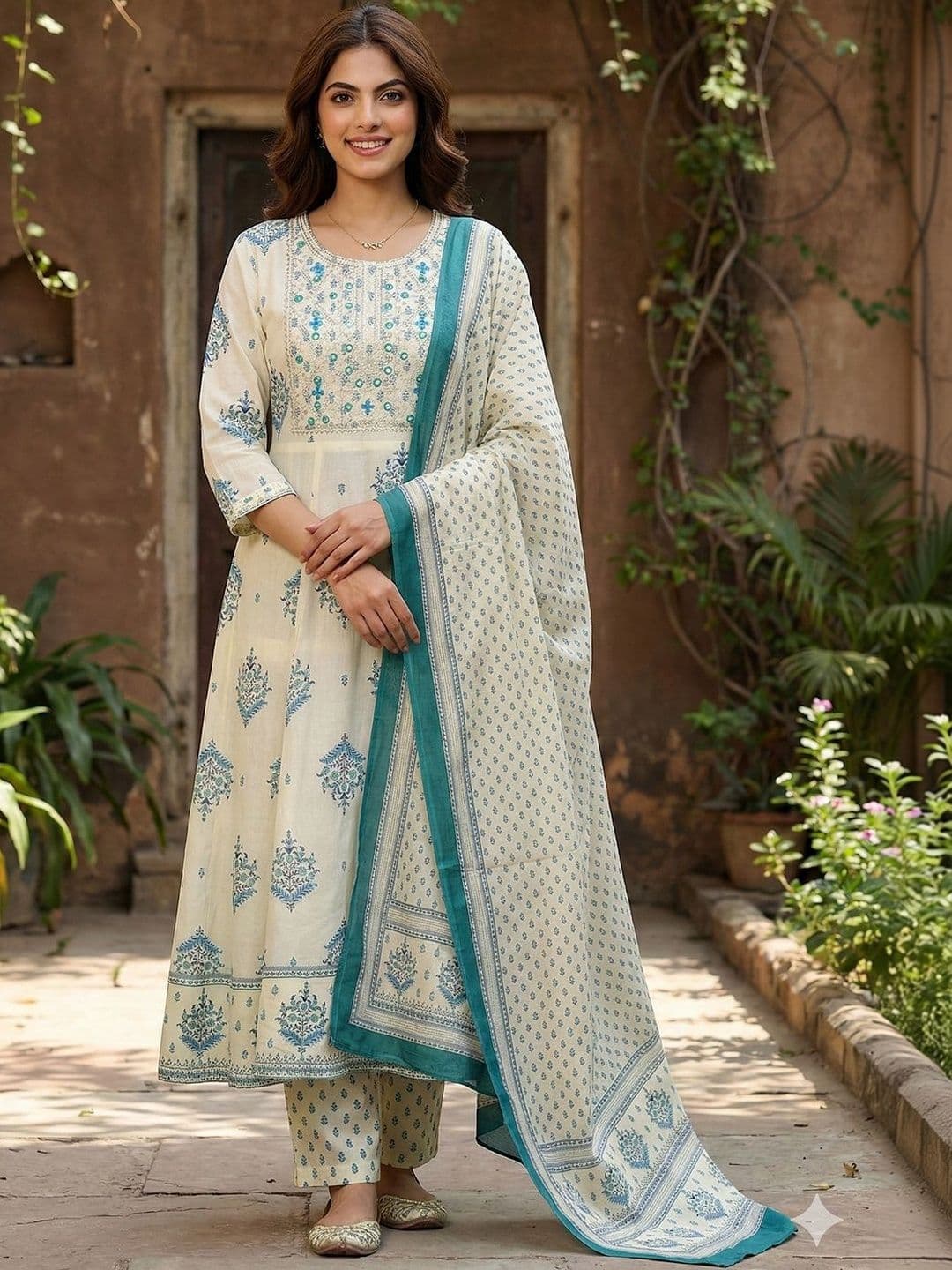 Anouk Women Ethnic Motifs Printed Regular Pure Cotton Kurta with Trousers & With Dupatta - view 1
