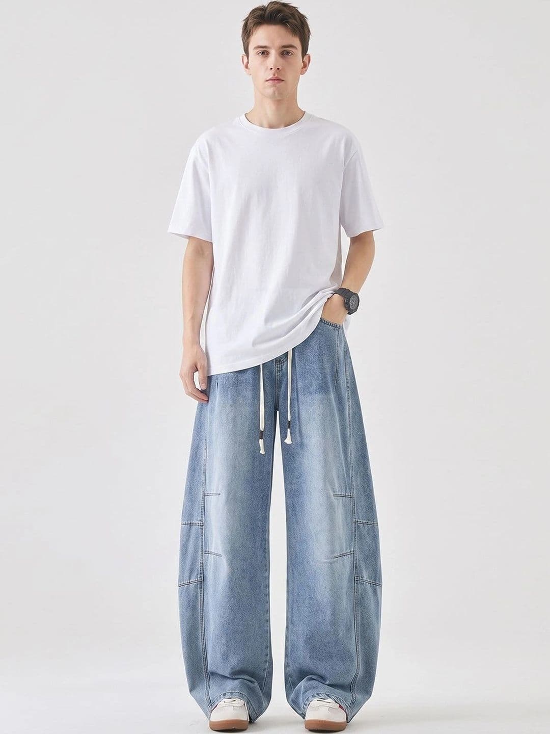 StyleCast x Revolte Men Wide Leg Mid-Rise Heavy Fade Jeans - view 1