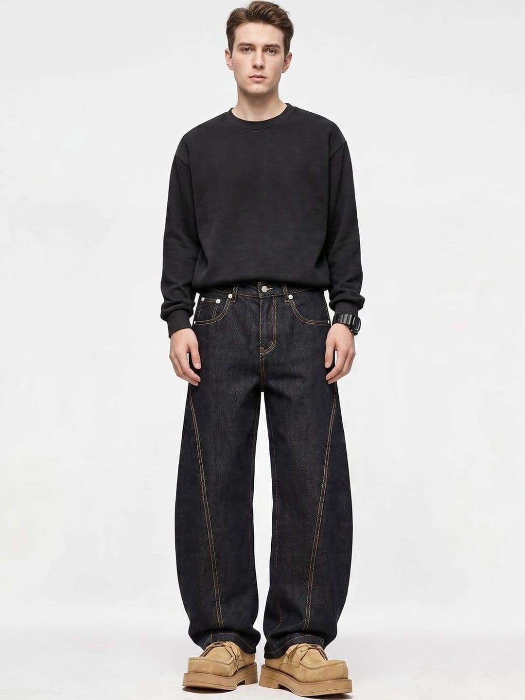 StyleCast x Revolte Men Wide Leg Mid-Rise Heavy Fade Jeans - view 1