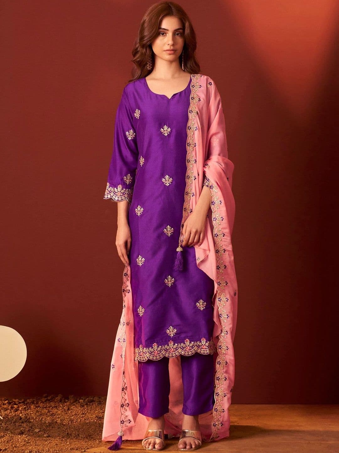 Anouk Women Ethnic Motifs Embroidered Regular Thread Work Kurta with Trousers & With Dupatta - view 1
