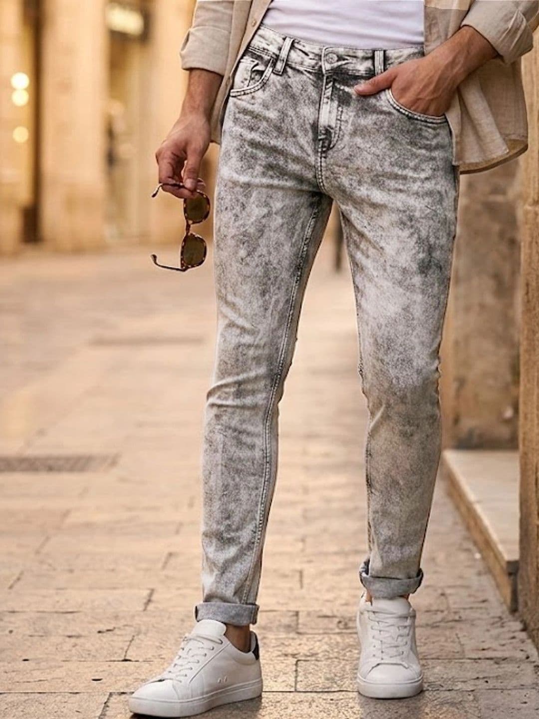 Urbano Fashion Men Washed Grey Clean Look Heavy Fade Stretchable Regular Fit Jeans - view 1