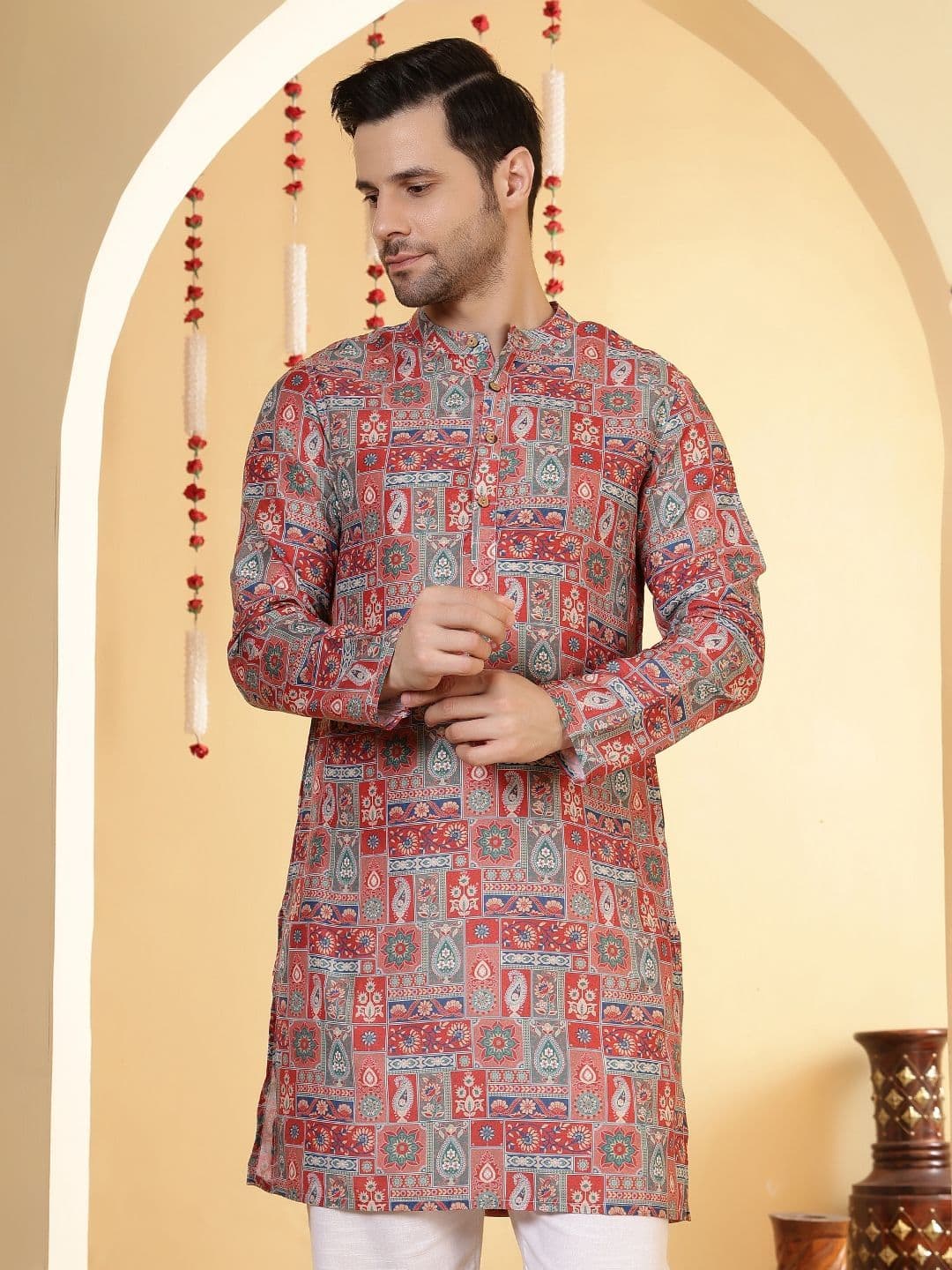 Anouk Abstract Printed Mandarin Collar Straight Kurta - view 1