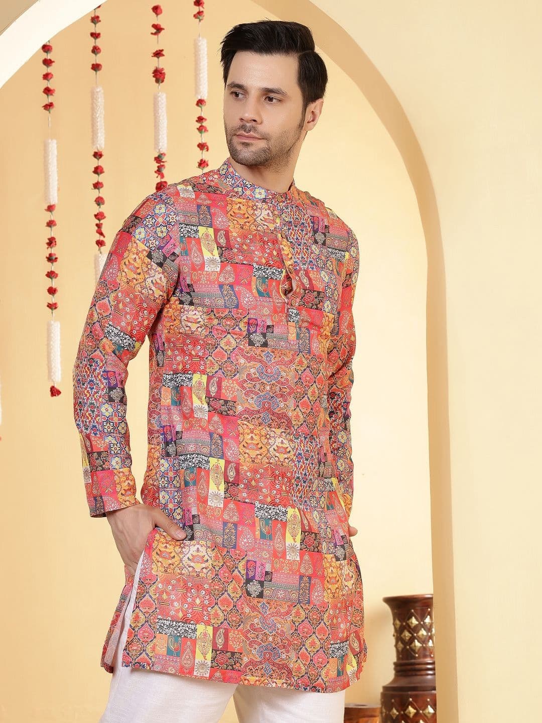 Anouk Men Floral Printed Festive Straight Kurta - view 1