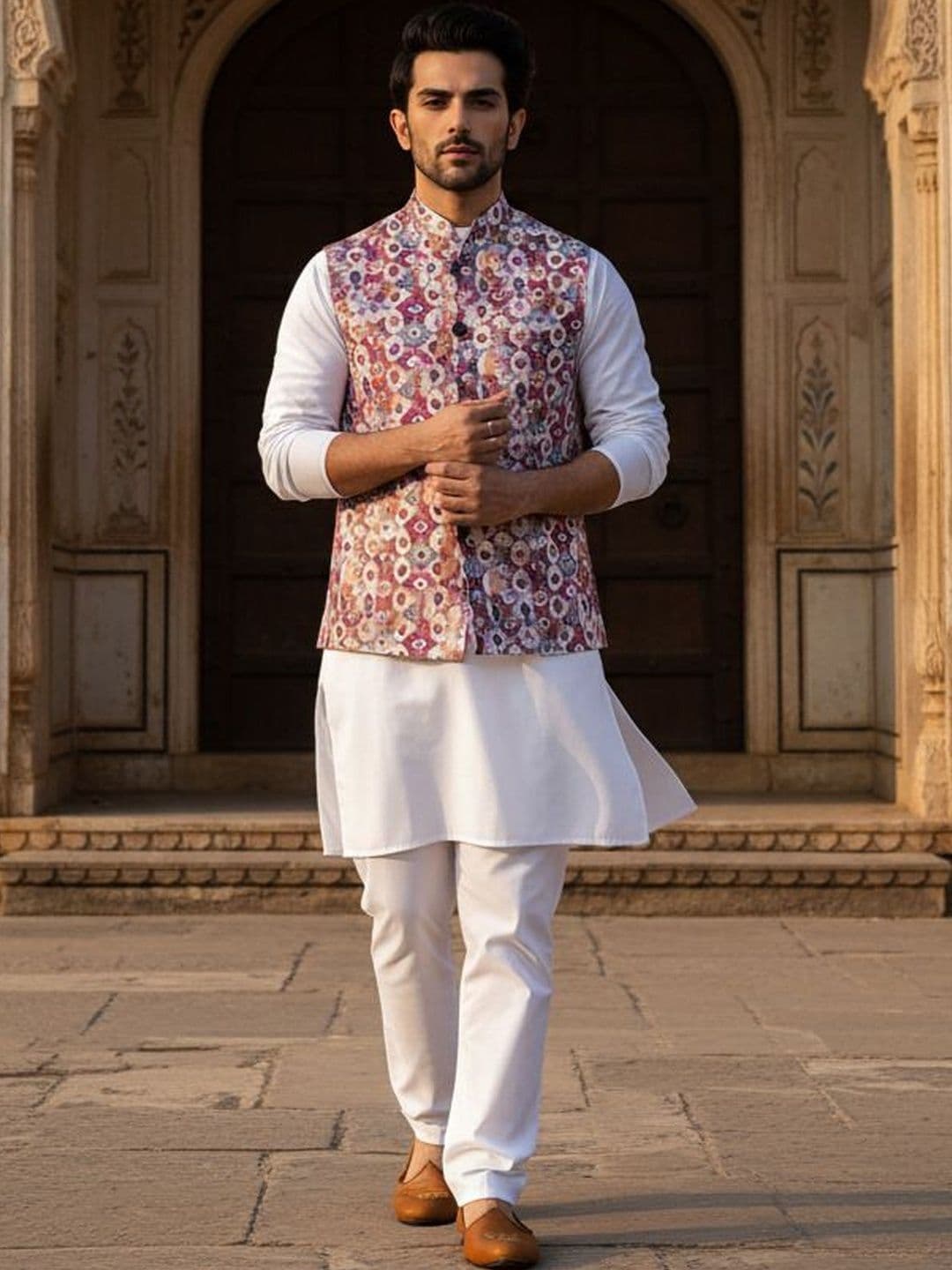 Anouk Men's Ethnic Jacquard Regular Fit Nehru Jacket - view 1