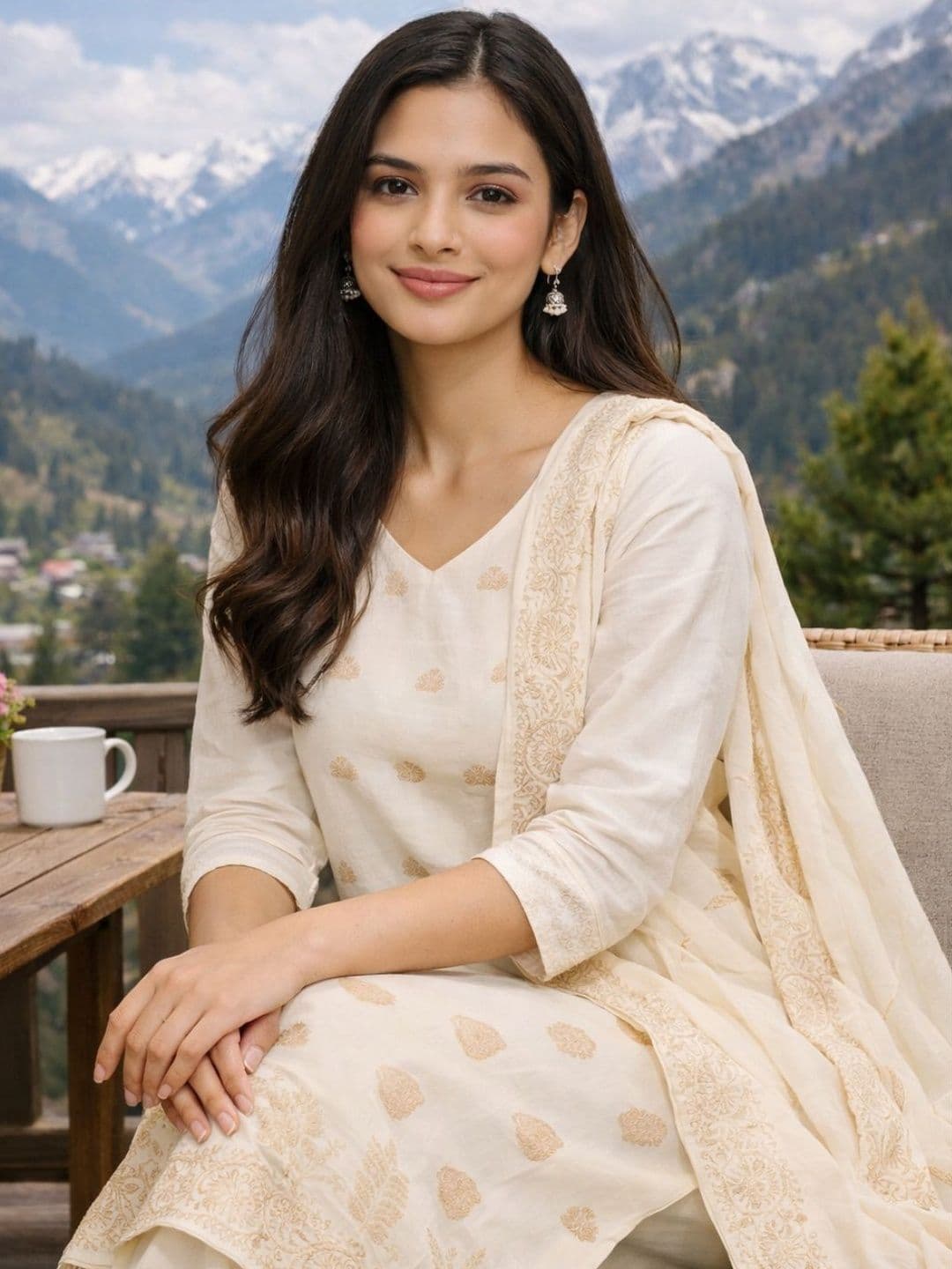 Anouk Women Off White Jacquard Banarasi Woven Pure Cotton Kurta Set With Dupatta - view 1