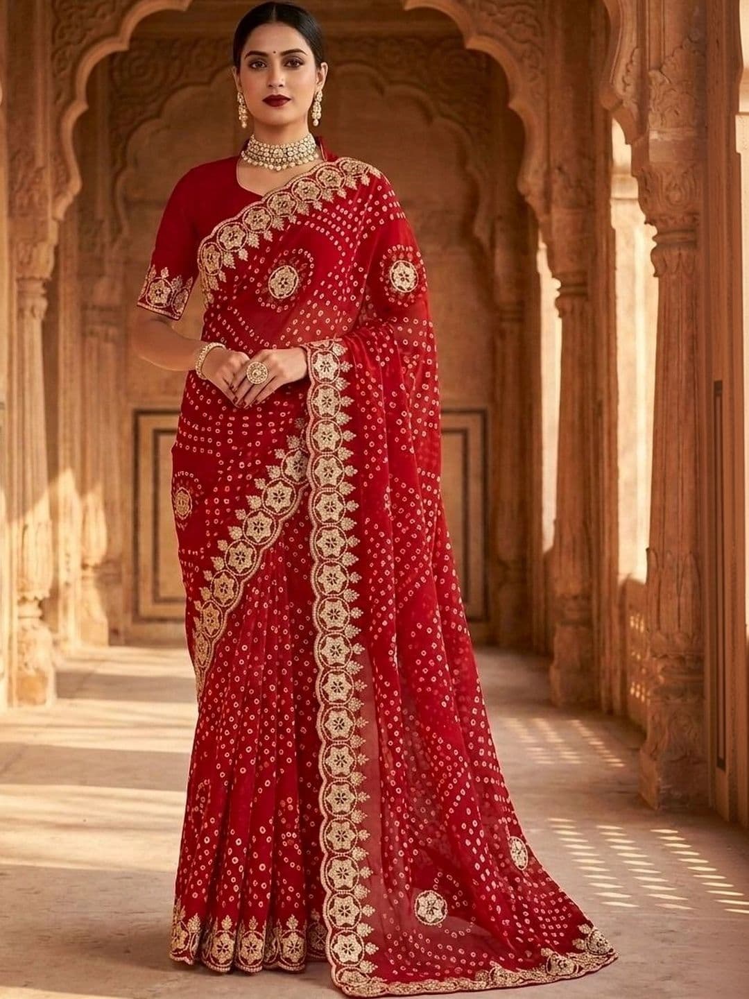 PRANU TRENDS Bandhani Embroidered Bandhani Saree - view 1