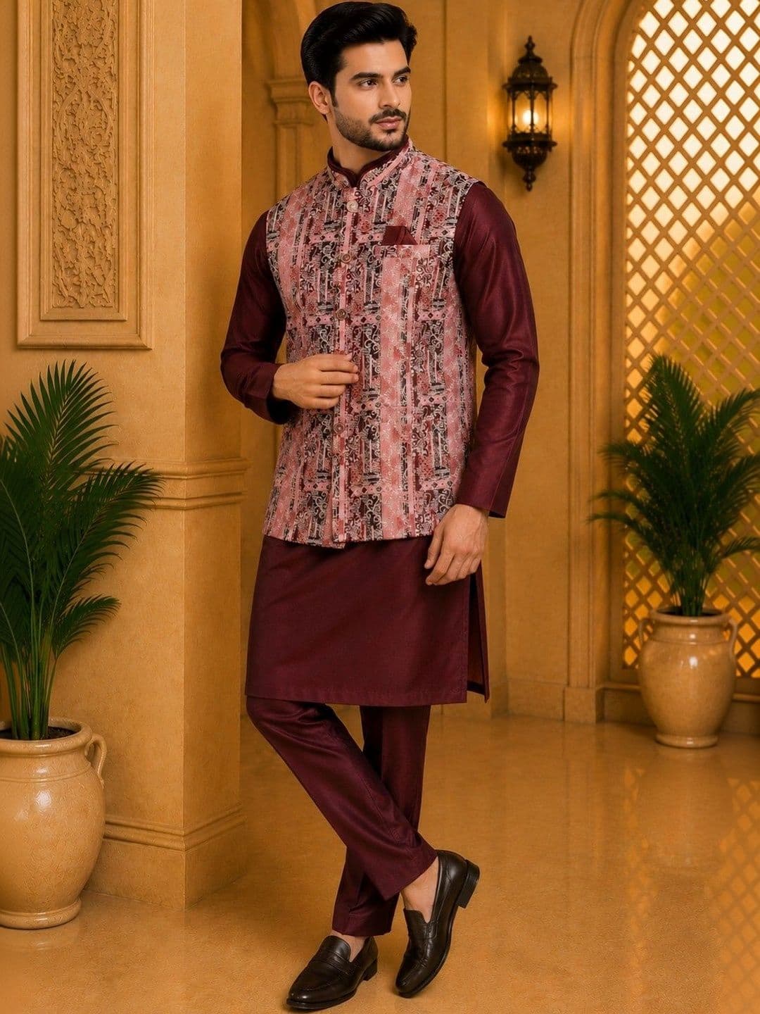 TRENDS OF ETHNIC Printed Brocade Nehru Jackets - view 1