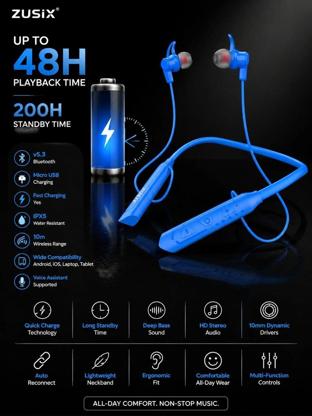 zusix Wireless Bluetooth 5.3 Neckband - view 1