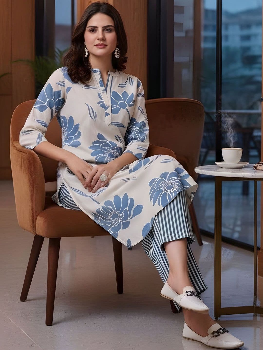 Anouk Women Floral Printed Regular Pure Cotton Kurti with Trousers - view 1