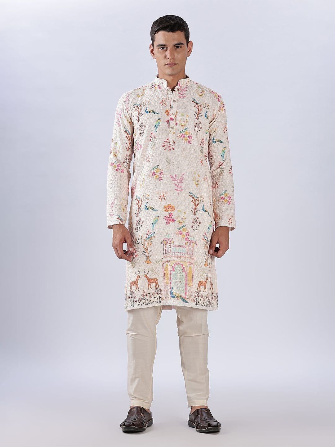 Anouk Men Ethnic Motifs Embroidered Thread Work Mandarin Collar Straight Kurta - view 1