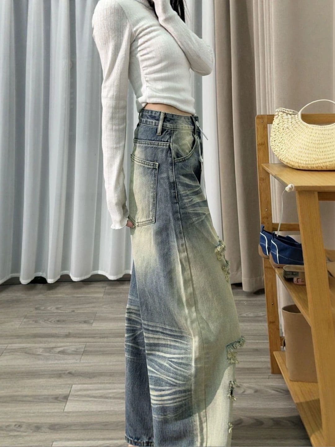 StyleCast Women Wide Leg High-Rise Highly Distressed Heavy Fade Jeans - view 1