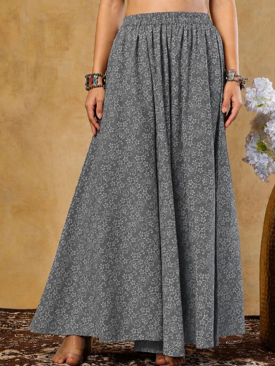 Enchanted Drapes Women Cotton Floral Maxi Flared Skirt - view 1