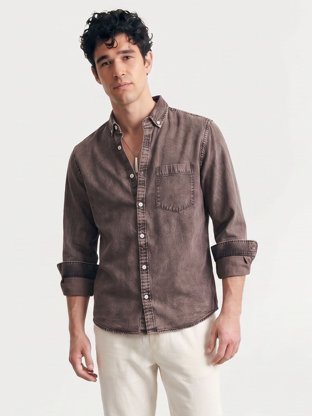 Mast & Harbour Button-Down Denim Casual Shirt - view 1