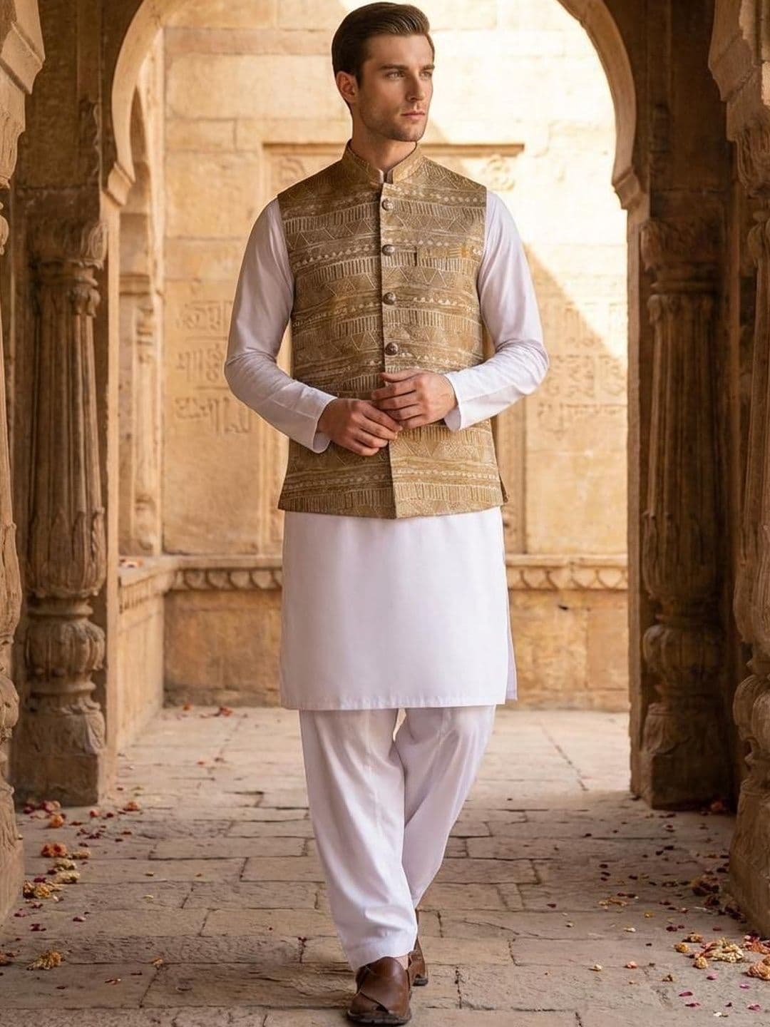 Anouk Printed Mandarin Collar Nehru Jackets - view 1