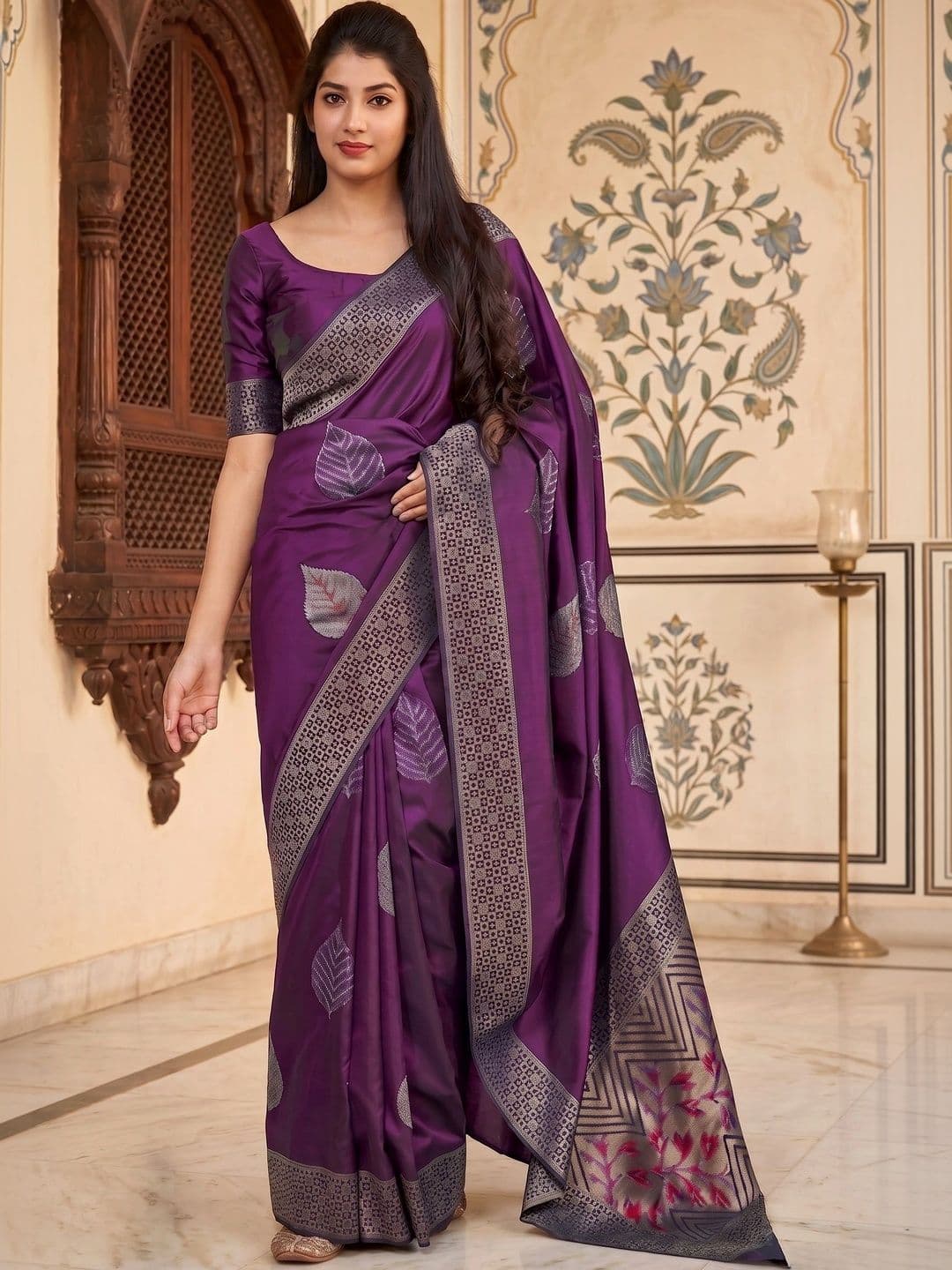 Narayan creations Woven Design Zari Silk Banarasi Saree - view 1