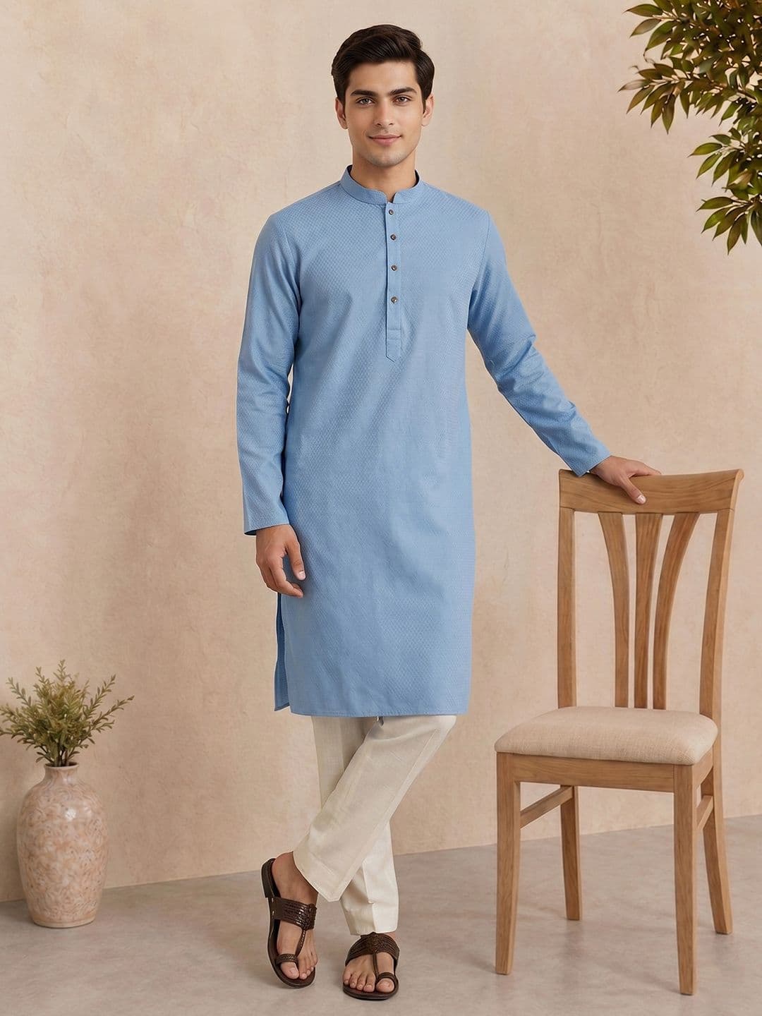 Anouk Woven Design Mandarin Collar Kurta - view 1