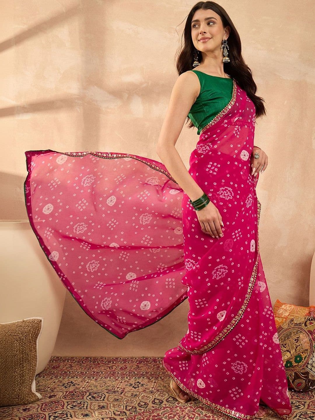 Anouk Floral Sequinned Poly Georgette Bandhani Saree - view 1