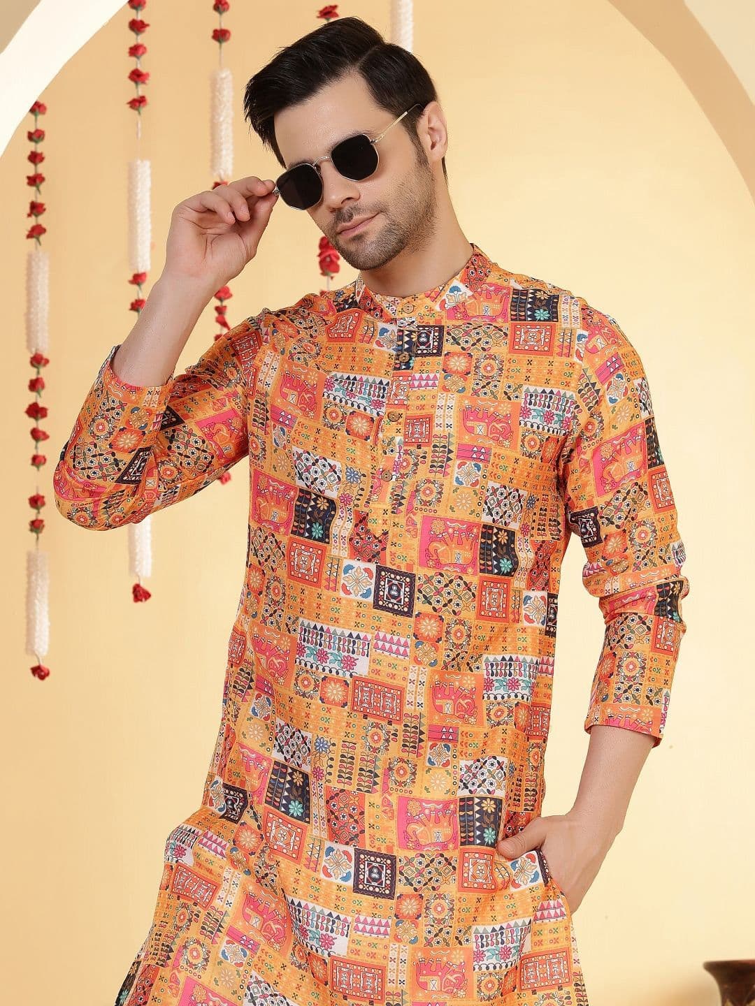 Anouk Floral Printed Band Collar Straight Kurta - view 1