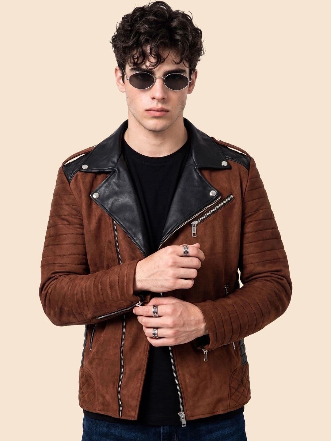 Leather Retail Men Suede Outdoor Biker Jacket - view 1