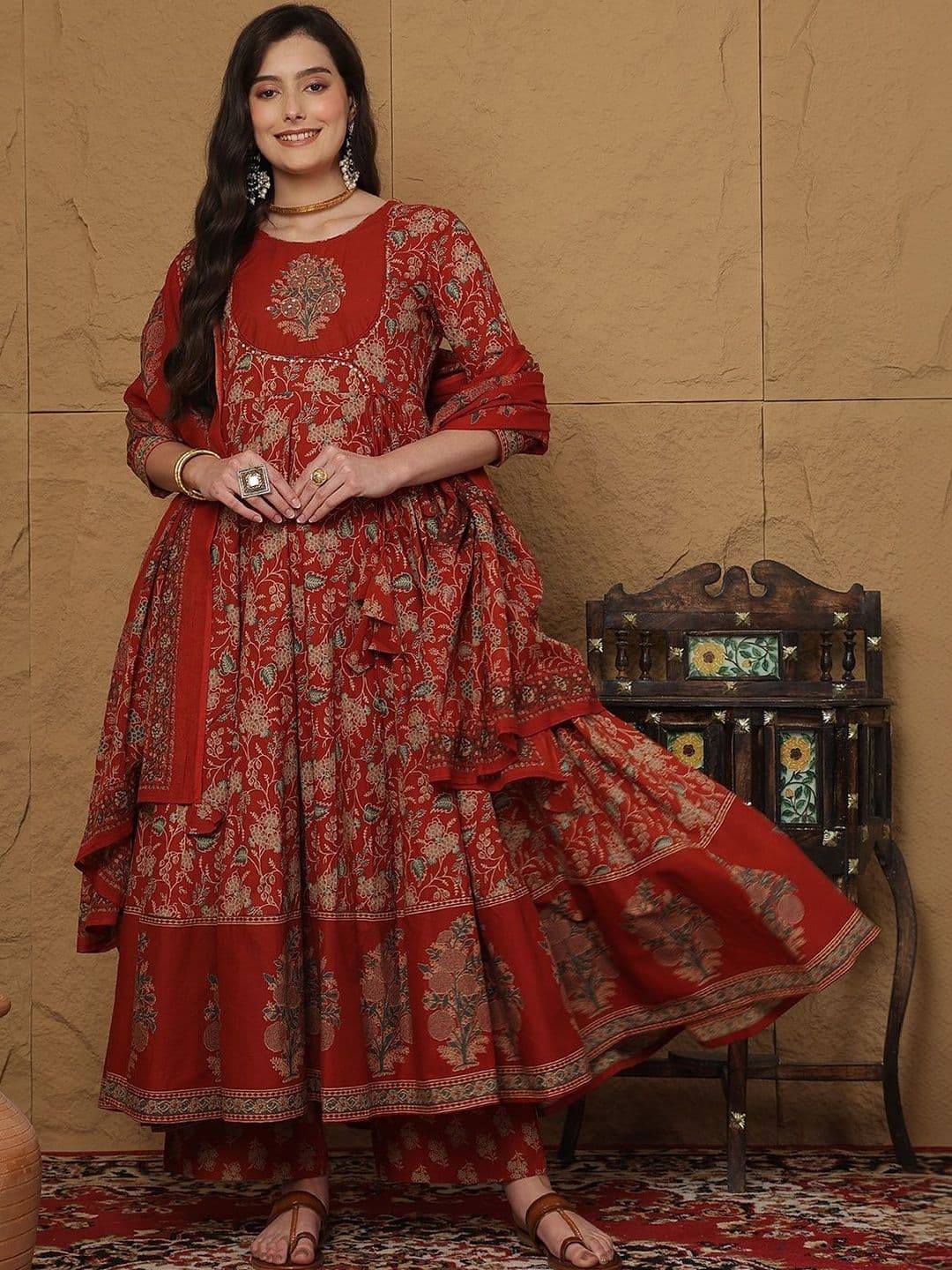 Anouk Women Floral Printed Regular Pure Cotton Kurta with Palazzos & With Dupatta - view 1