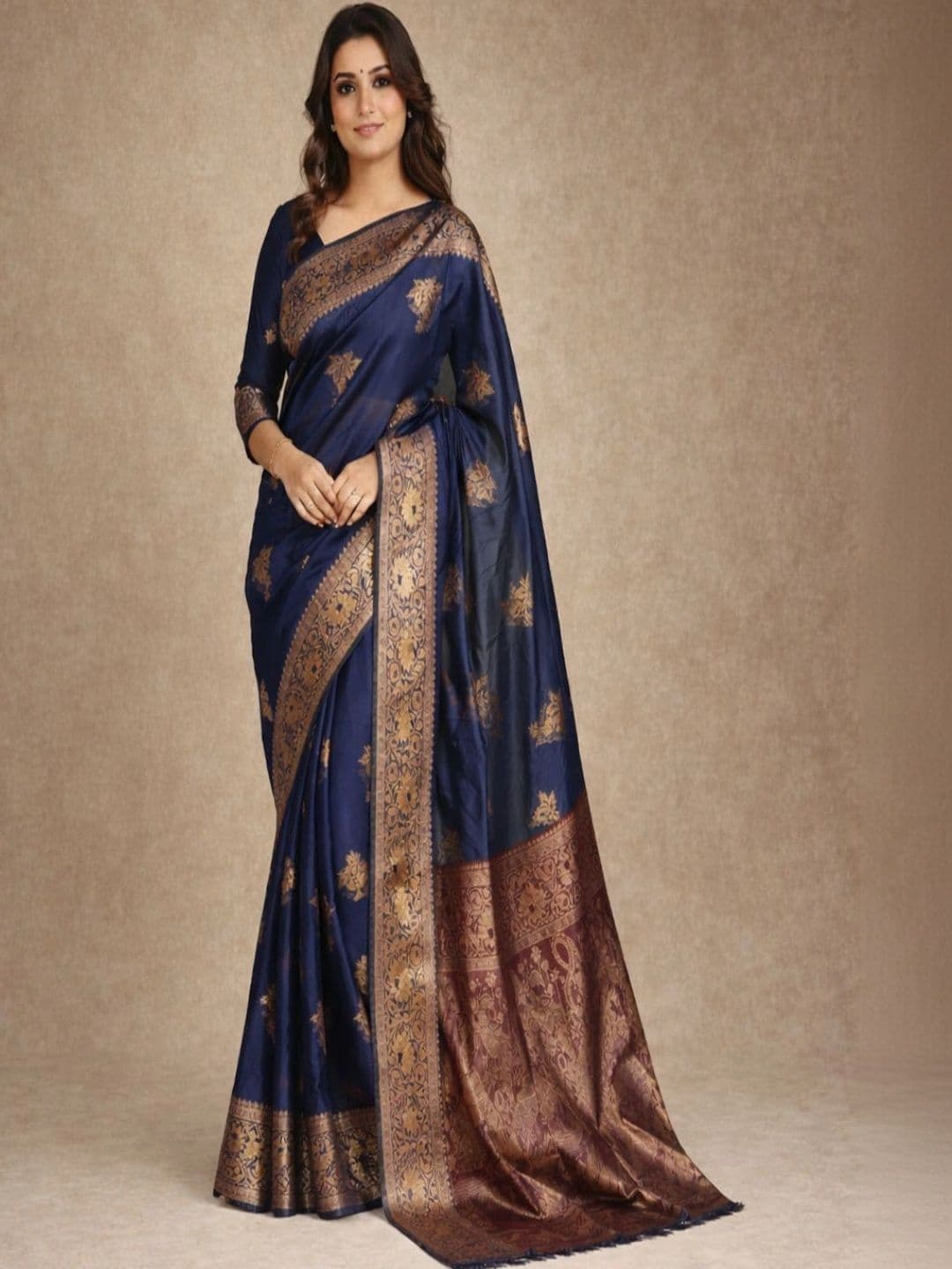 FOLENNE Woven Design Zari Art Silk Banarasi Saree - view 1