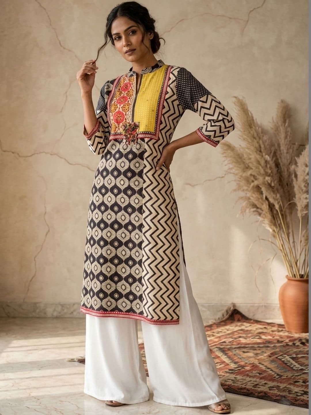 Anouk Women Geometric Printed Thread Work Kurta - view 1