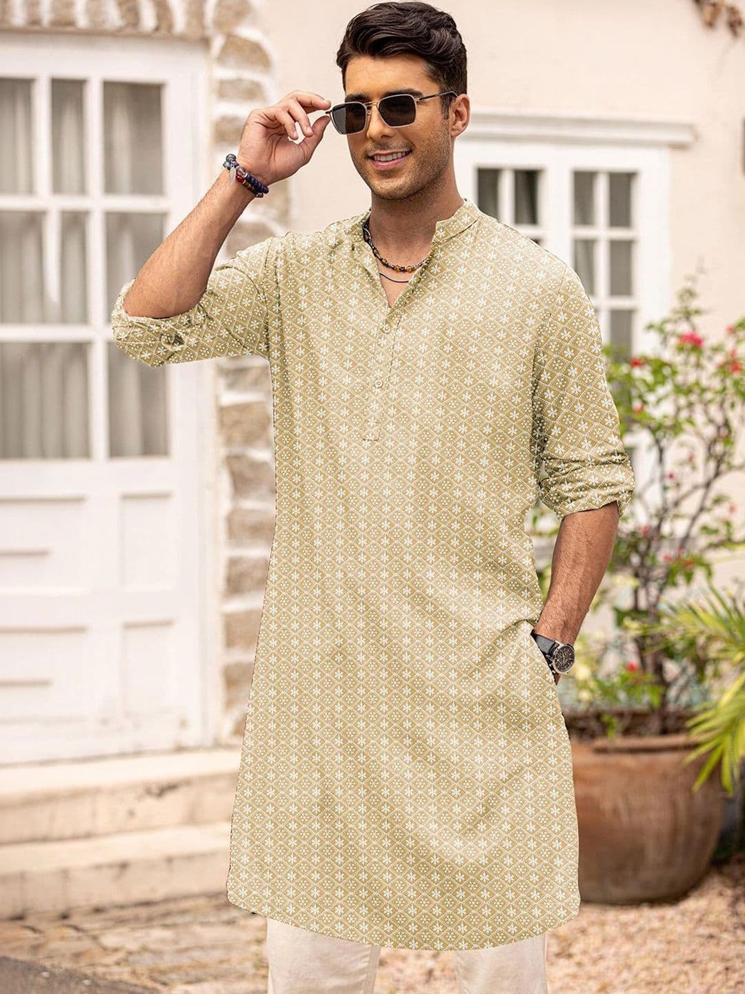 Anouk Men Geometric Embroidery Knee Length Straight Kurta - view 1