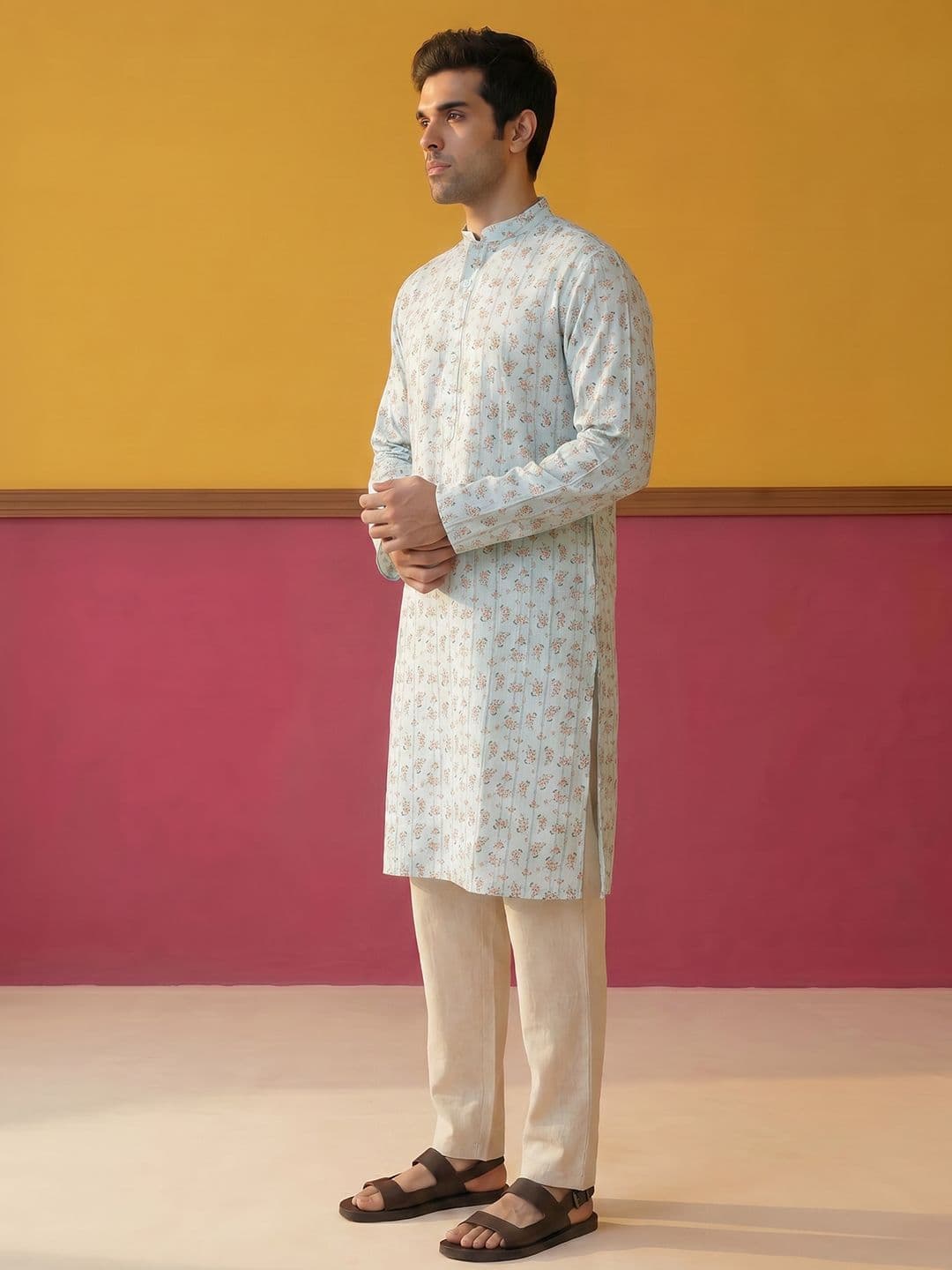 Anouk Floral Printed Mandarin Collar Kurta - view 1