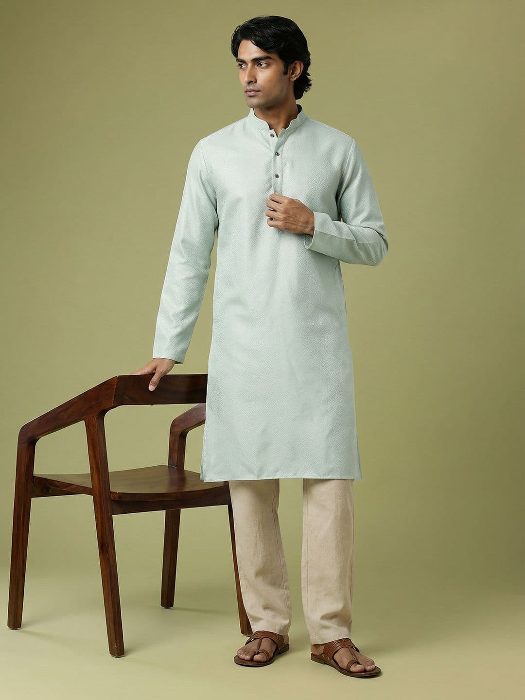 Anouk Woven Design Mandarin Collar Kurta - view 1