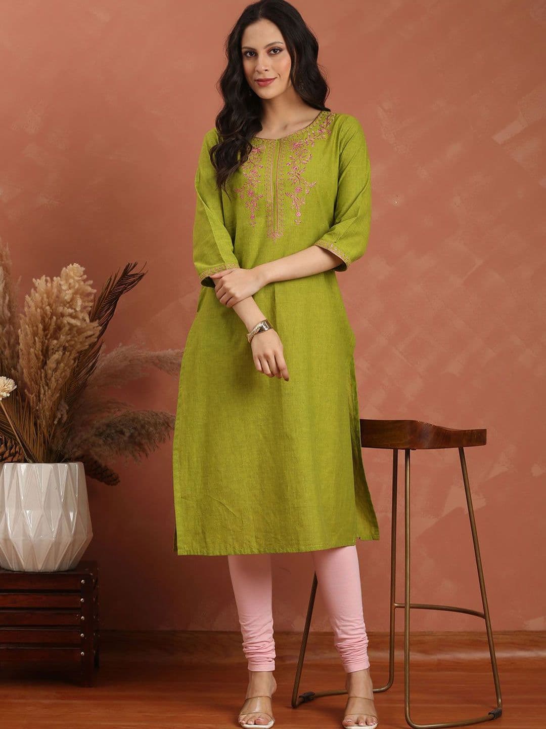 Anouk Women Floral Embroidered Thread Work Pure Cotton Straight Kurta - view 1