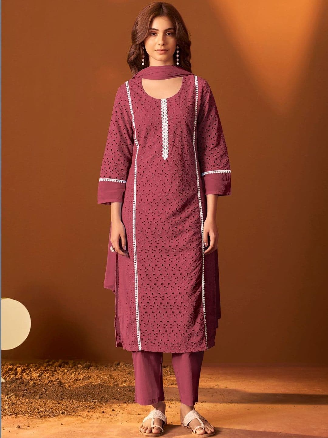Anouk Women Pure Cotton Schiffli Kurta with Trousers & With Dupatta - view 1