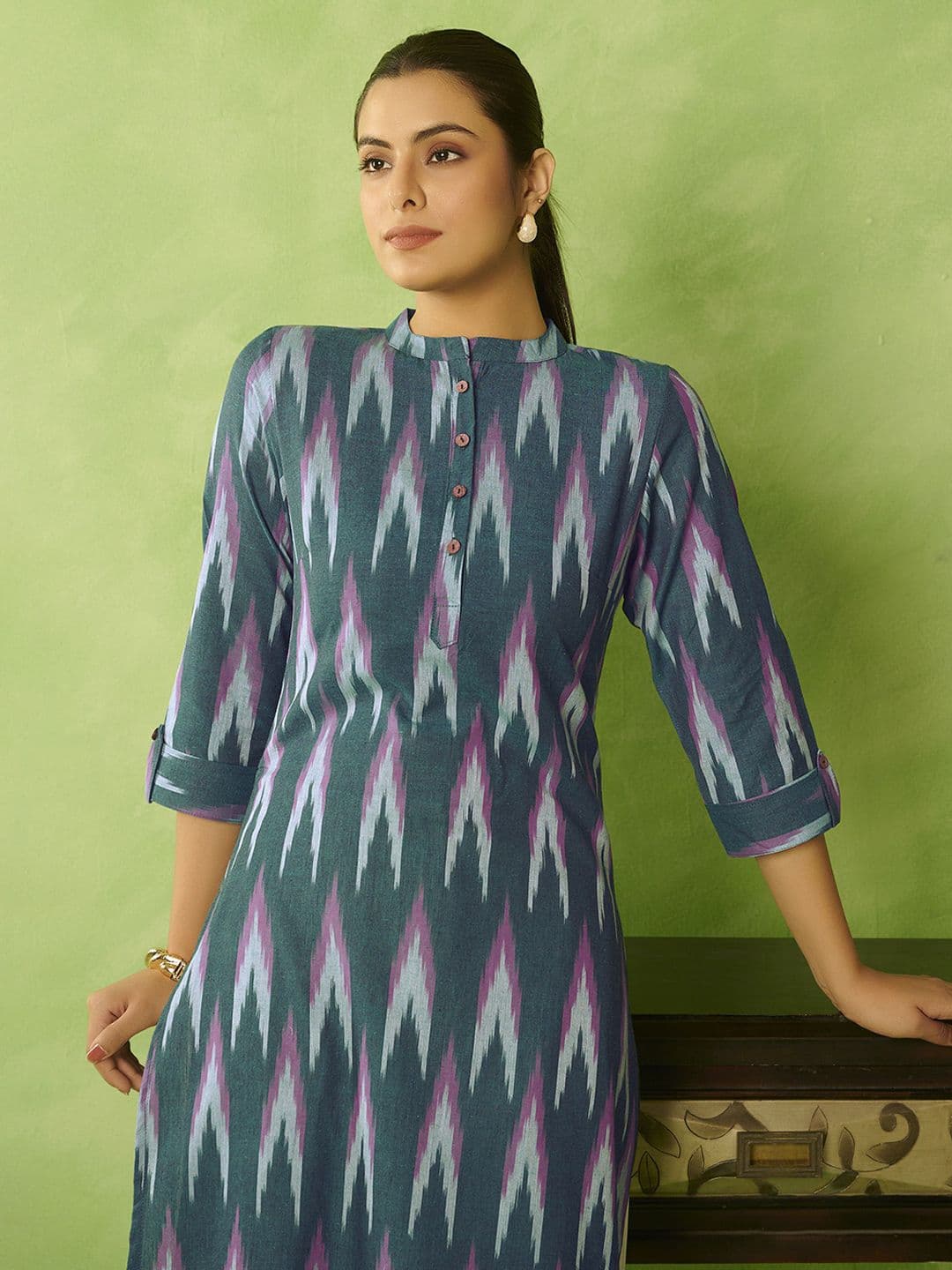 Anouk Women Abstract Printed Ikat Festive Cotton Straight Kurta - view 1