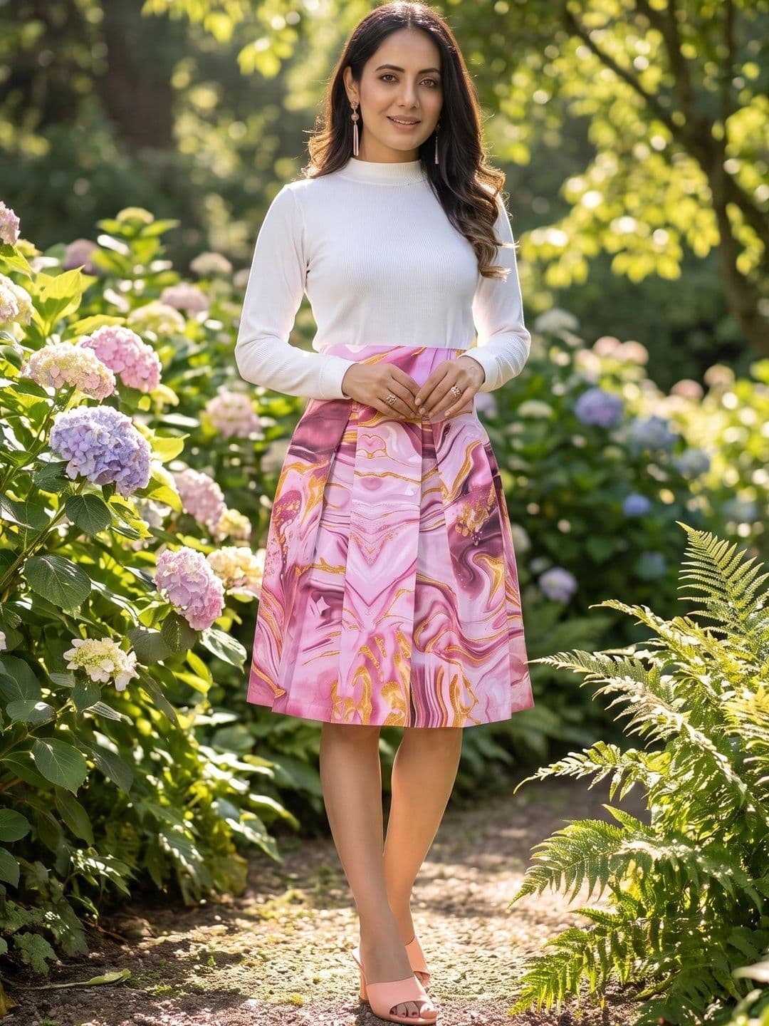 ZELZIS Women Cambric Abstract Printed Knee Length Flared Skirt - view 1