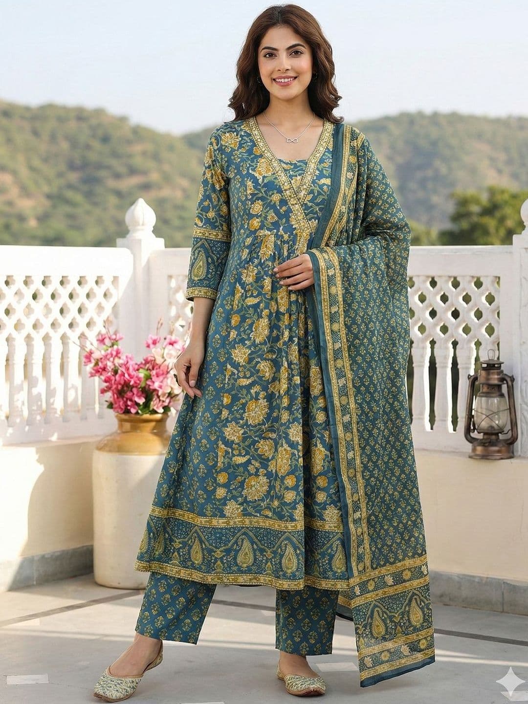 Anouk Women Floral Printed Empire Pure Cotton Kurta with Trousers & With Dupatta - view 1