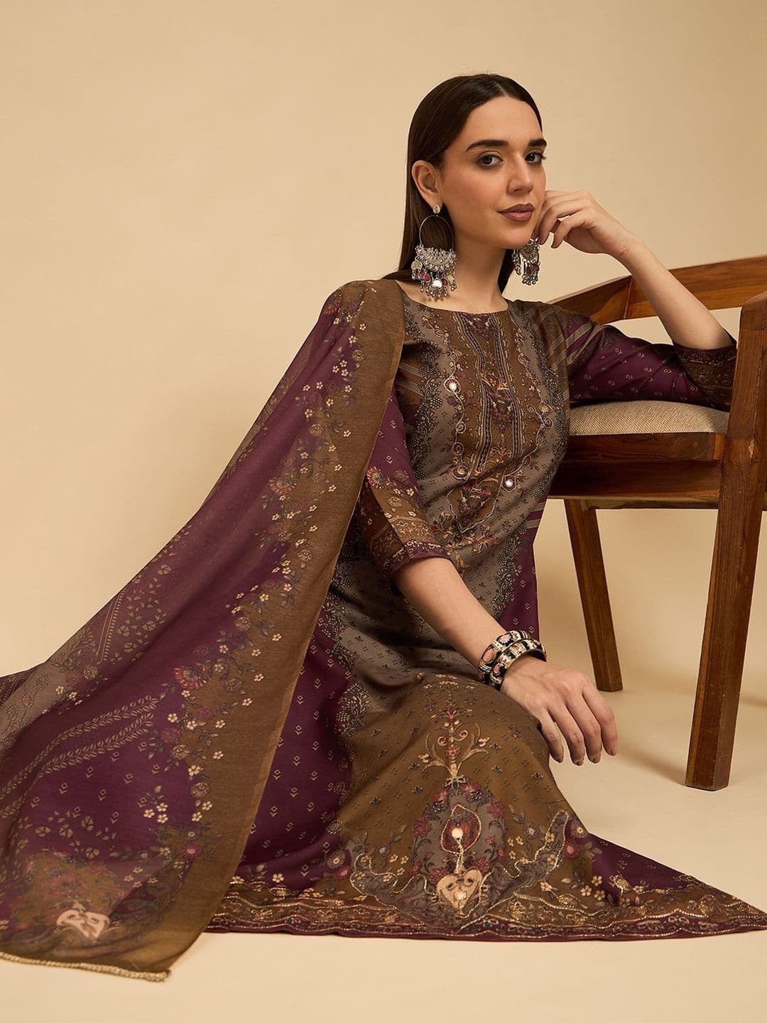Anouk Mirage Floral Printed Mirror Work Straight Kurta With Salwar & Dupatta - view 1