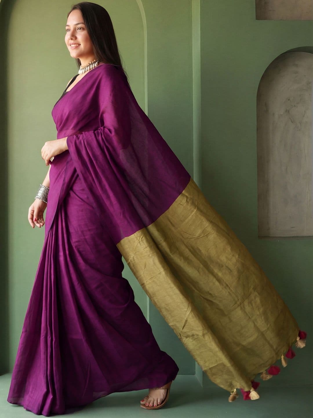 Anouk Pure Cotton Khadi Saree - view 1