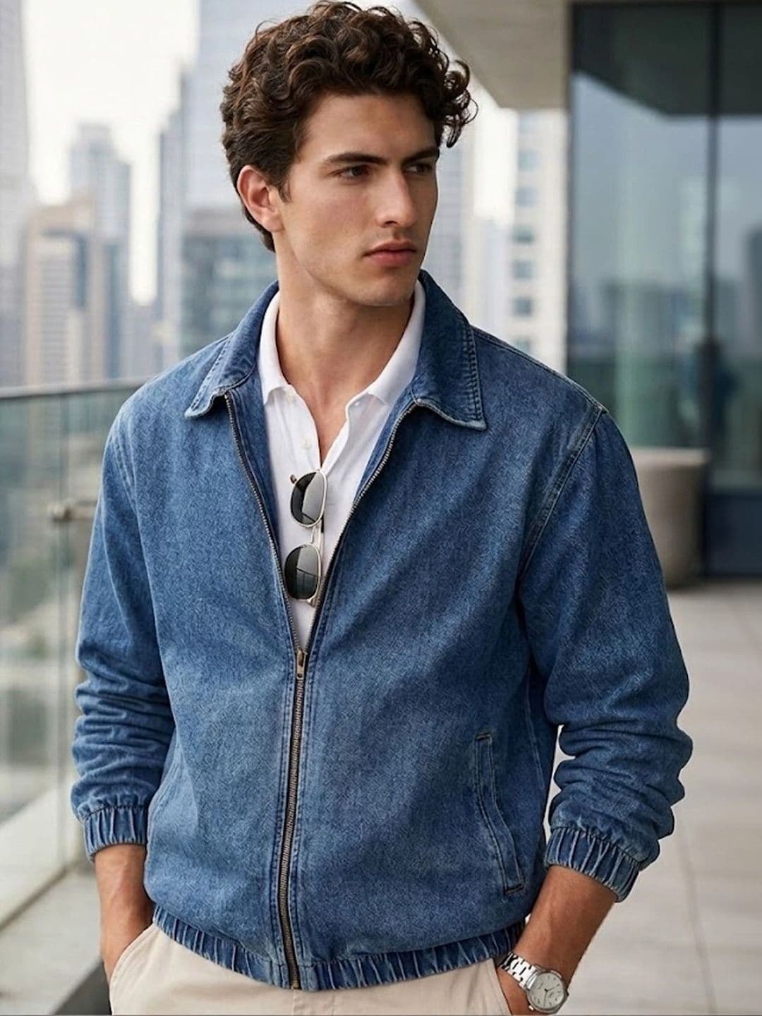 Urbano Fashion Men Spread Collar Washed Solid Denim Jacket - view 1