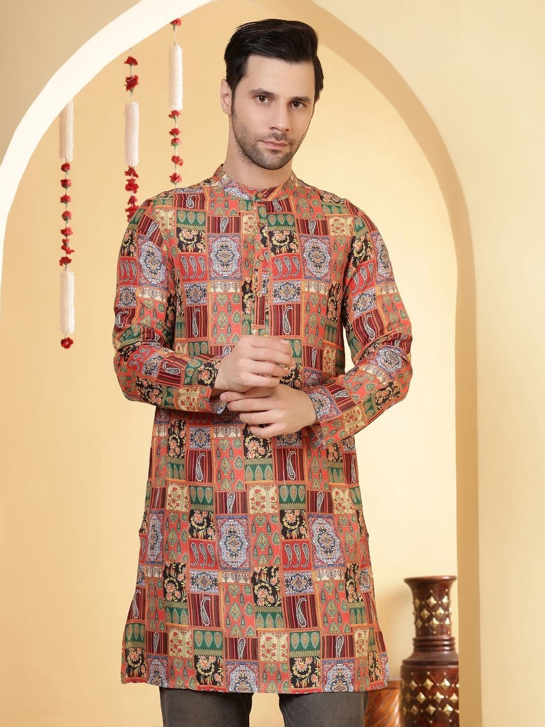 Anouk Men Ethnic Motifs Printed Mandarin Collar Straight Kurta - view 1