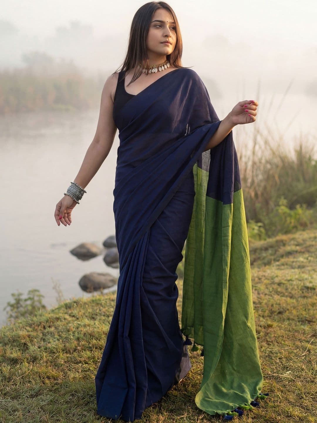Anouk Colourblocked Pure Cotton Handloom Khadi Saree - view 1
