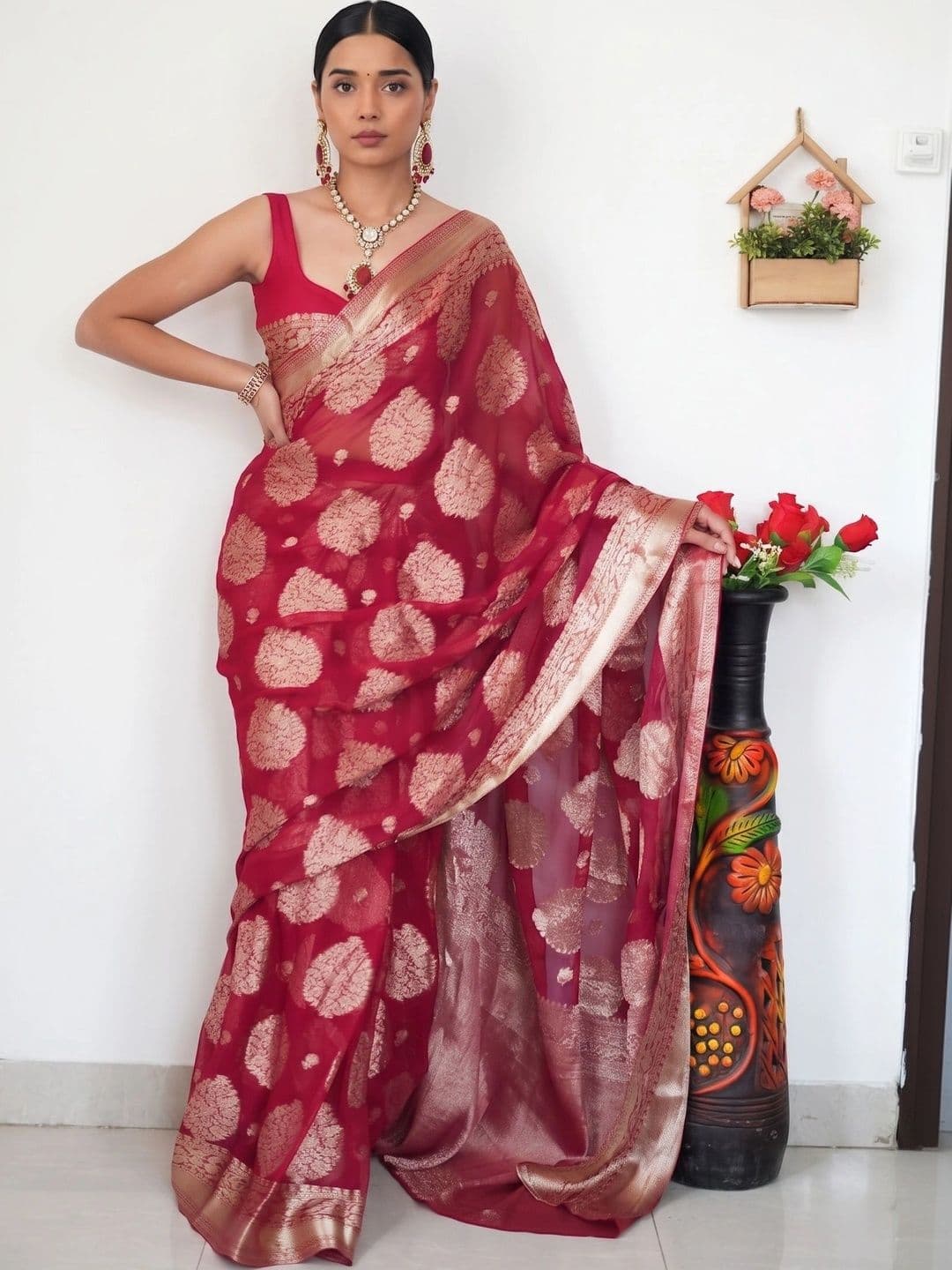 you shop we ship Woven Design Zari Art Silk Banarasi Saree - view 1