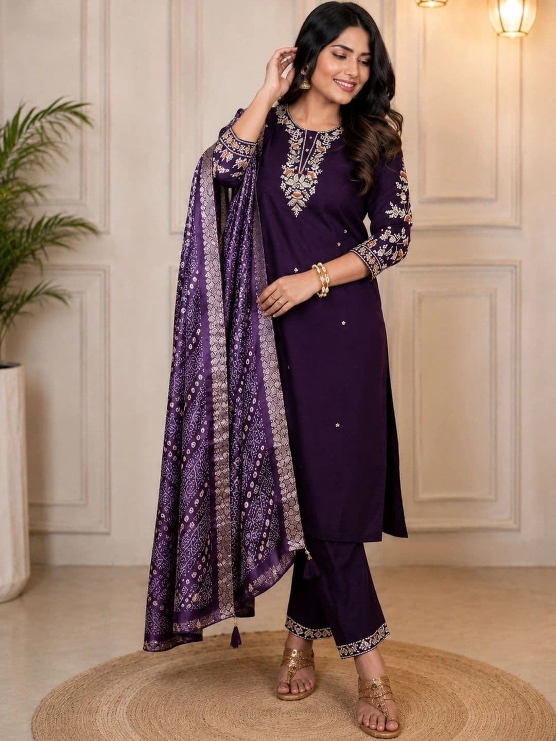 SZN Women Ethnic Motifs Embroidered Regular Thread Work Kurta with Trousers & With Dupatta - view 1