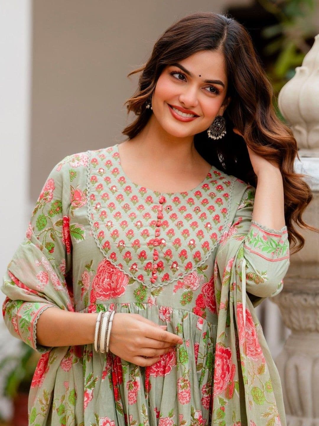 Anouk Women Floral Printed Empire Pure Cotton Kurta with Trousers & With Dupatta - view 1