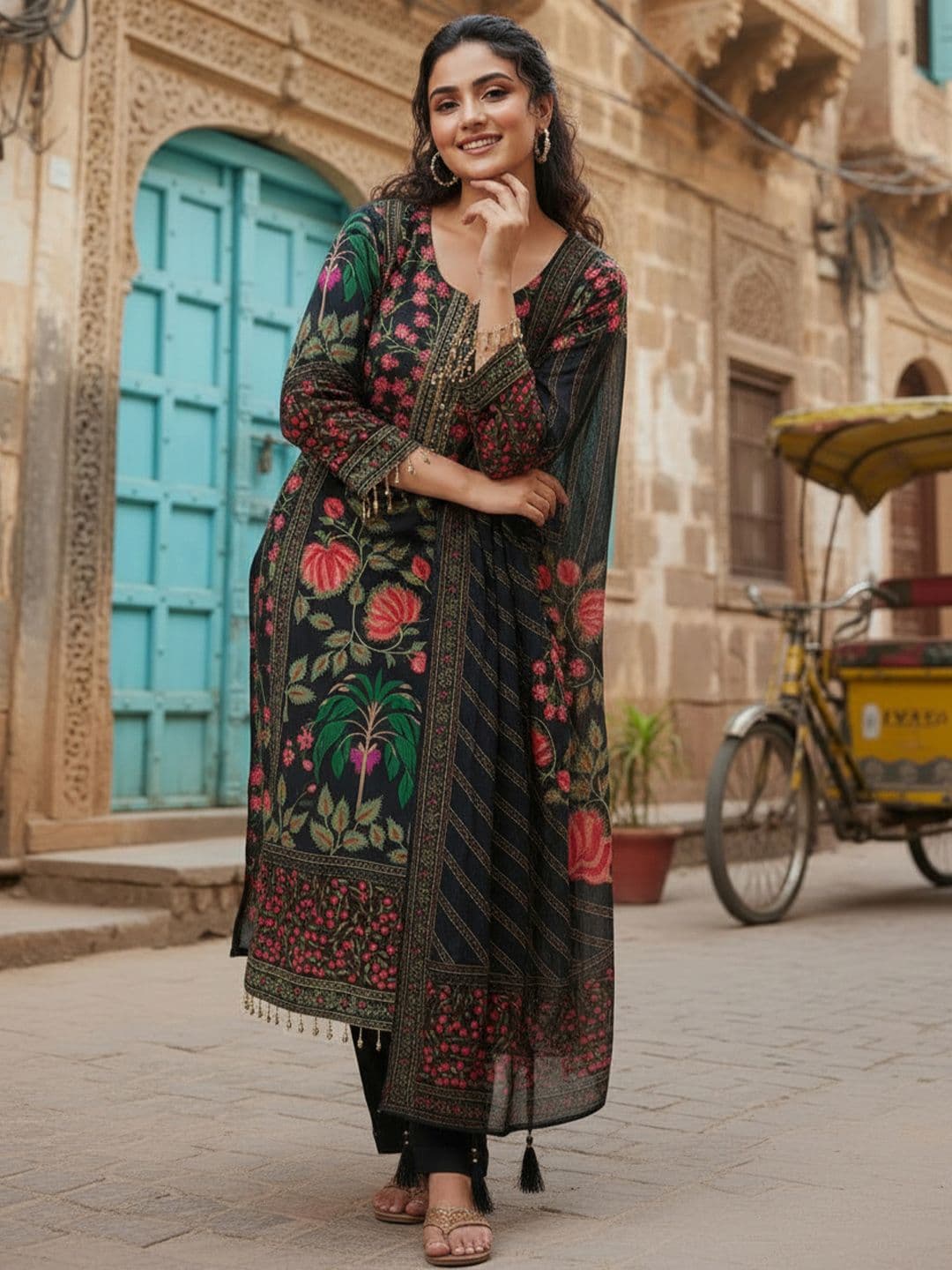 Anouk Women Floral Printed Regular Gotta Patti Kurta Set - view 1
