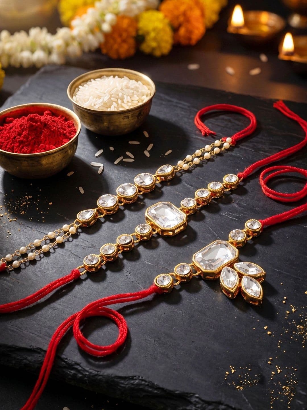 LUCKY JEWELLERY Set Of 5 Rakhi Gift Set With Roli-Chawal & Greeting Card - view 1