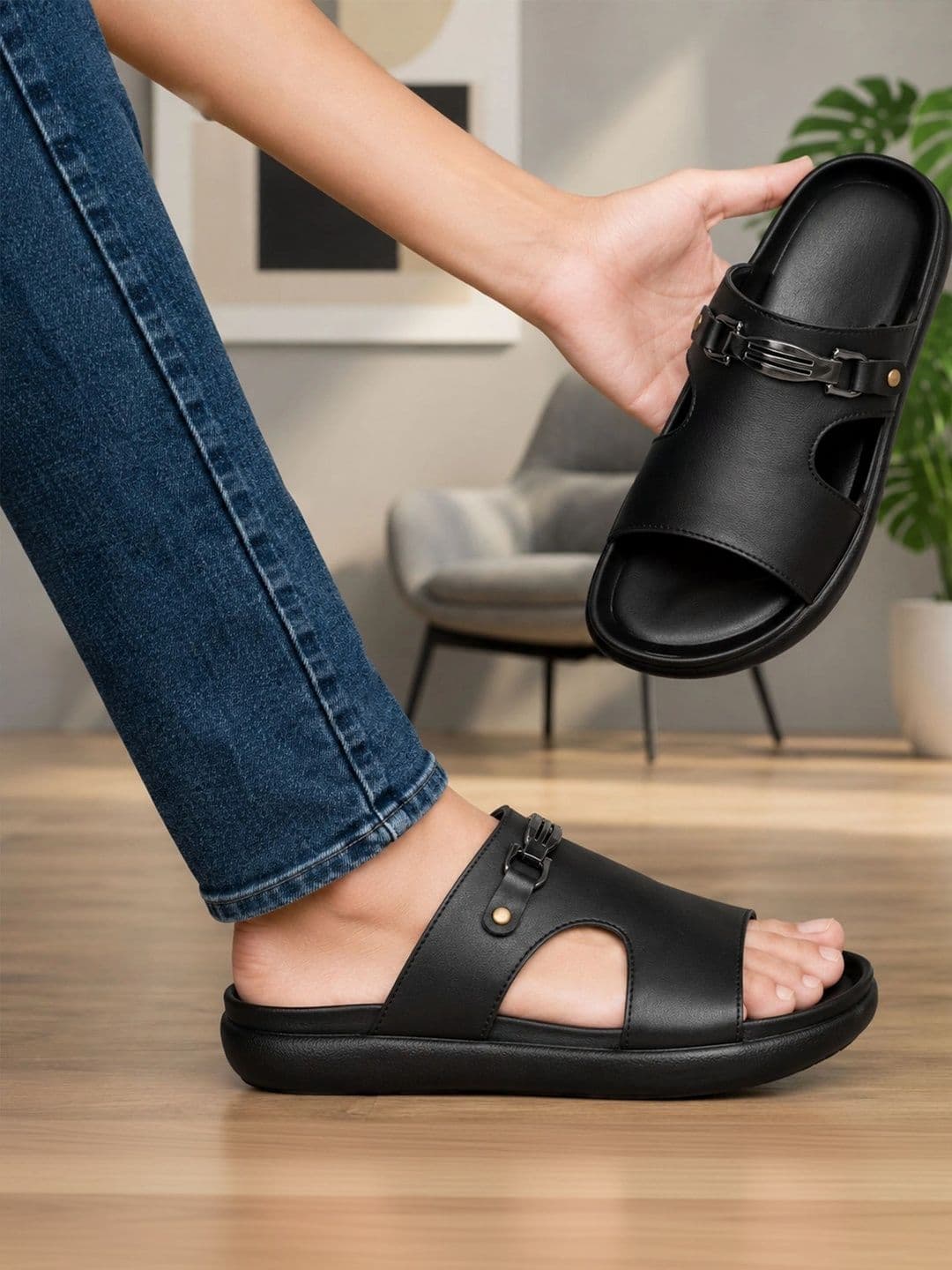 Bxxy Men Black Everyday PU Sole Sandals - view 1