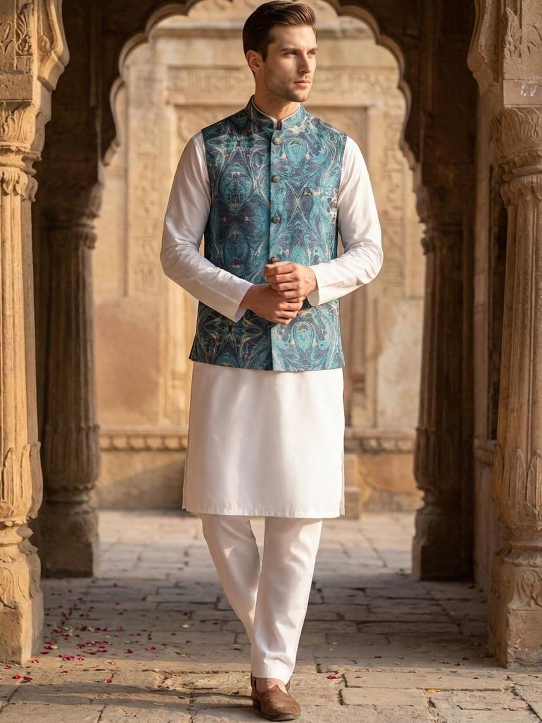 Anouk Printed Mandarin Collar Nehru Jackets - view 1