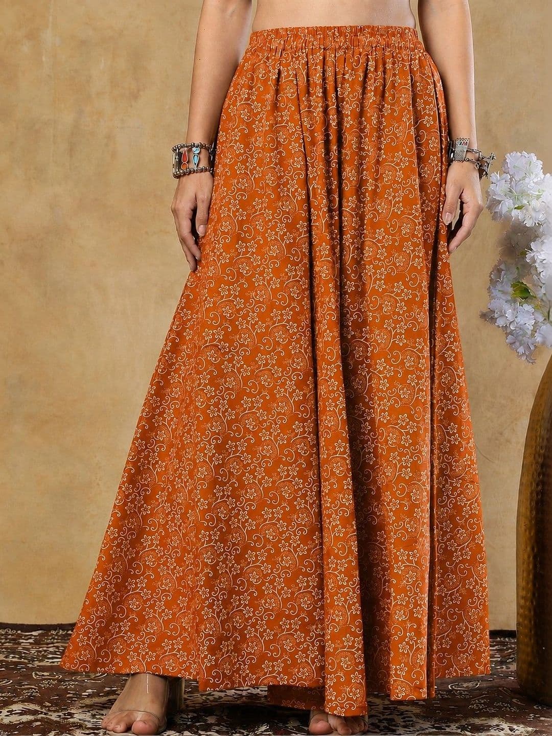 Enchanted Drapes Women Cotton Floral Micro or Ditsy Print Maxi Flared Skirt - view 1