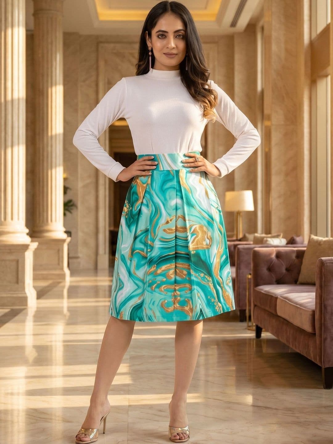 ZELZIS Women Cotton Cambric Abstract Knee Length A-Line Skirt - view 1