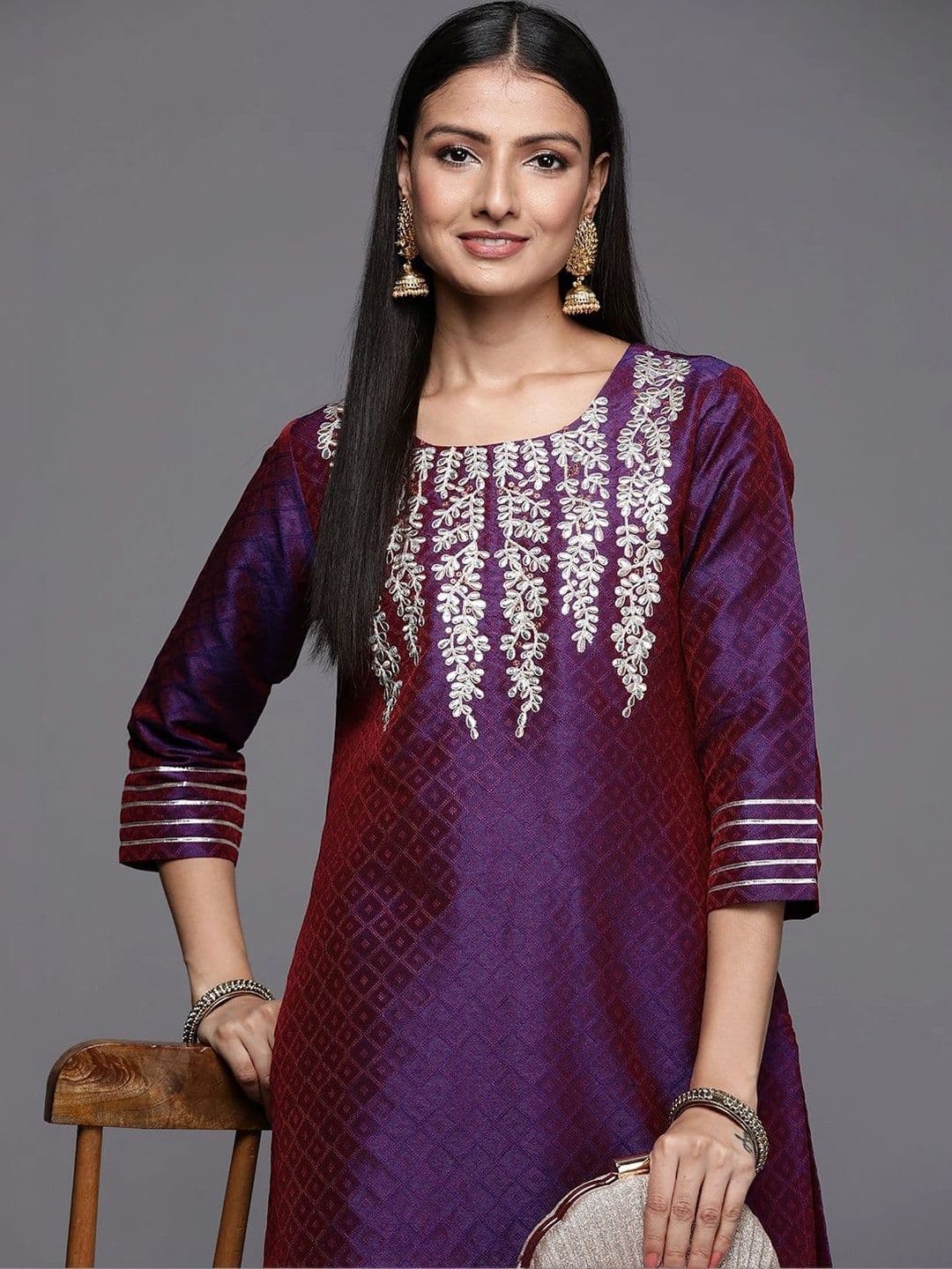 KSUT Women Embroidered Thread Work Jacquard Kurta - view 1